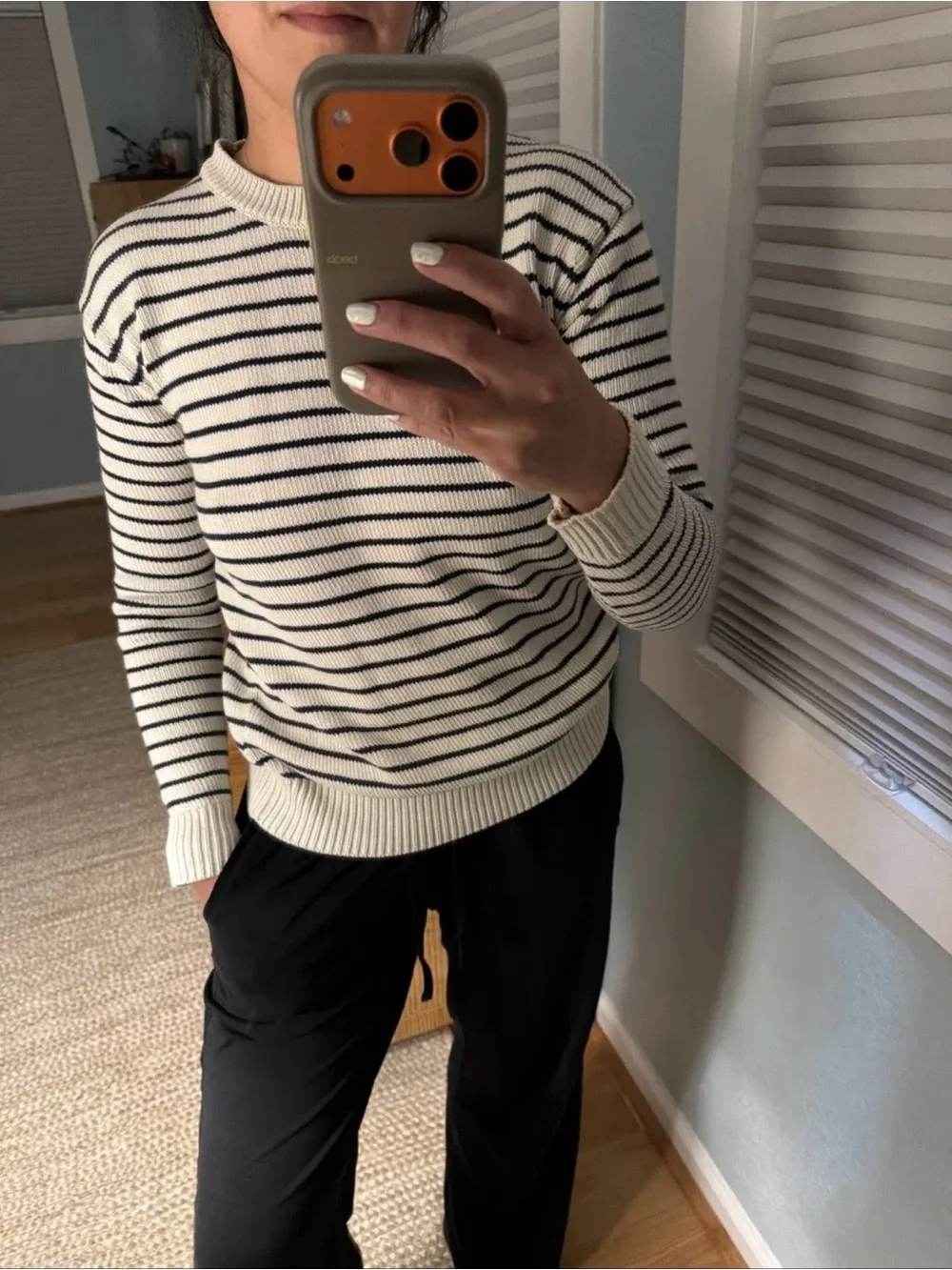 Jenni Kayne Cotton Cashmere Striped Sweater Navy Cream Breton XS